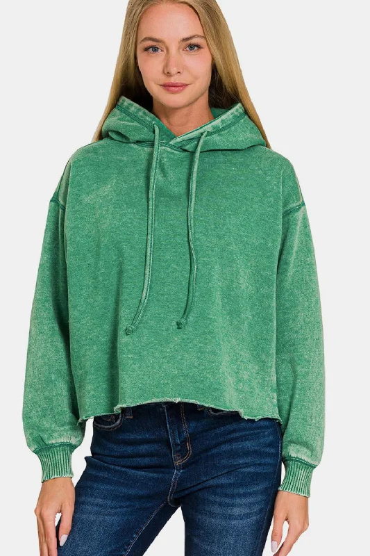 Discount Deals Zenana Acid Wash Fleece Cropped Hoodie🇺🇸Fast Shipping🇺🇸