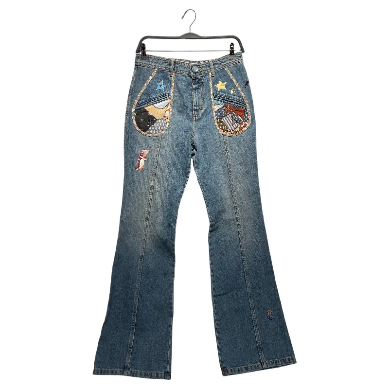 Hurry In COACH/Bootcut Pants/4/Border/Cotton/BLU/patches