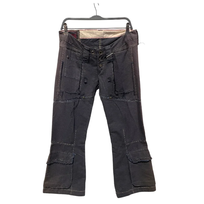 Don't Miss MARITHE FRANCOIS GIRBAUD/Bootcut Pants/29/Cotton/NVY/Low-rise/blue stitch open seam gromits