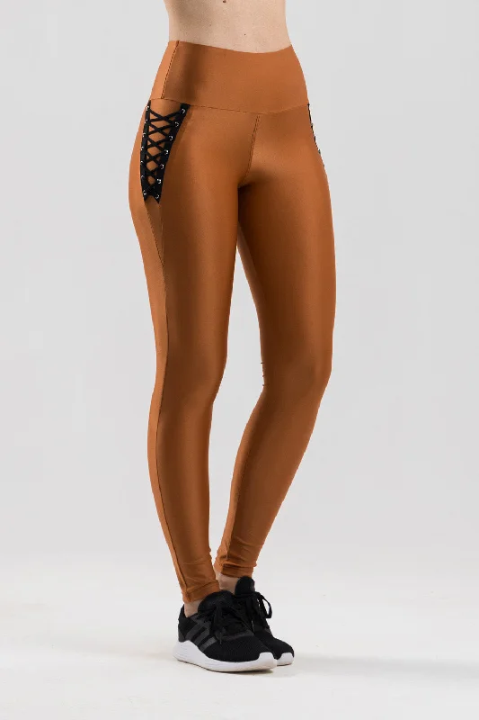 Stock Clearance Crossover Leggings - Golden Brown