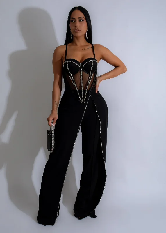 Today’s Special Crystal Drape Rhinestones Pants Black