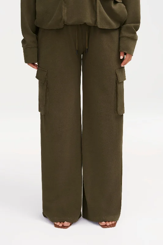 Don't Wait Demi Wide Leg Cargo Pocket Pants - Khaki Green