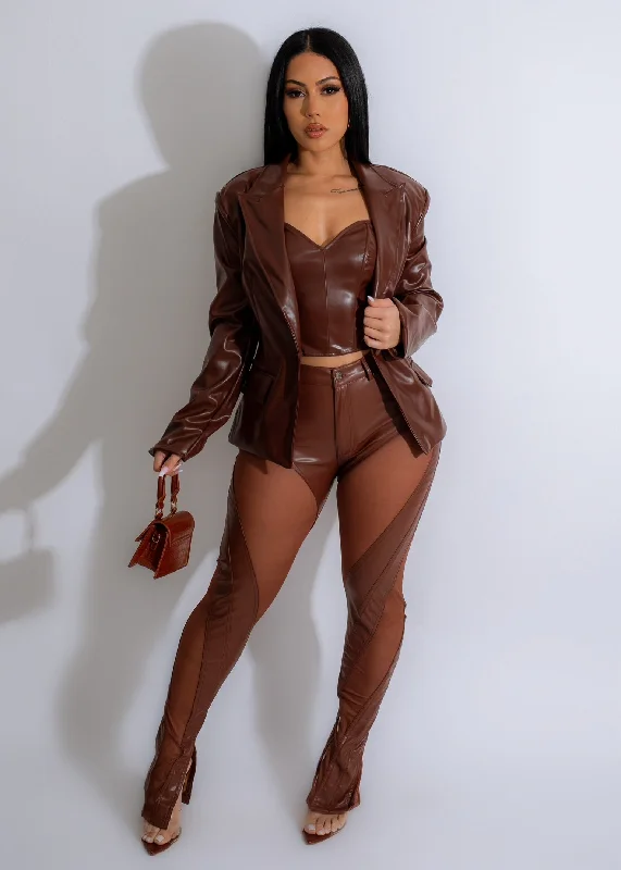 Midnight Madness Miss Popular Mesh Faux Leather Pants Brown