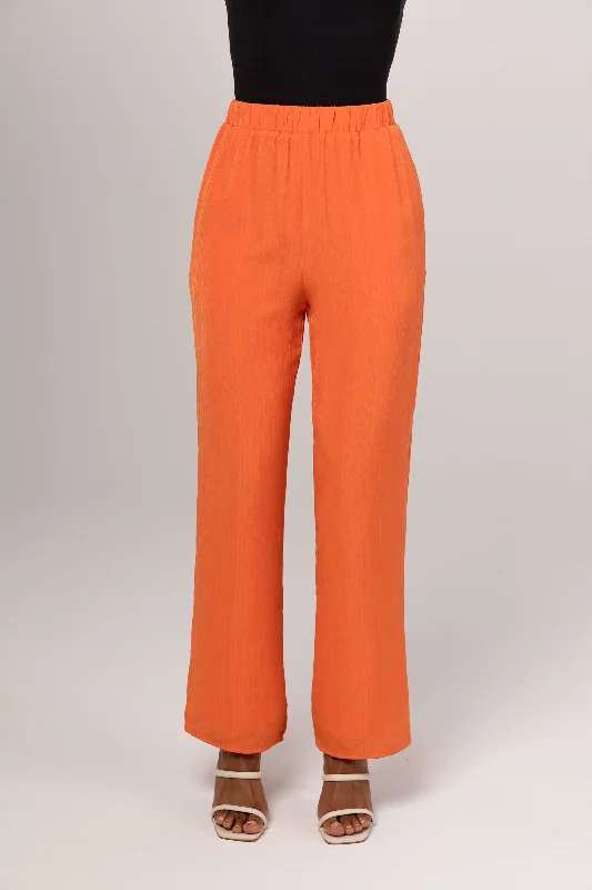 Super Deal Nashwa Textured Rayon Wide Leg Pants - Papaya