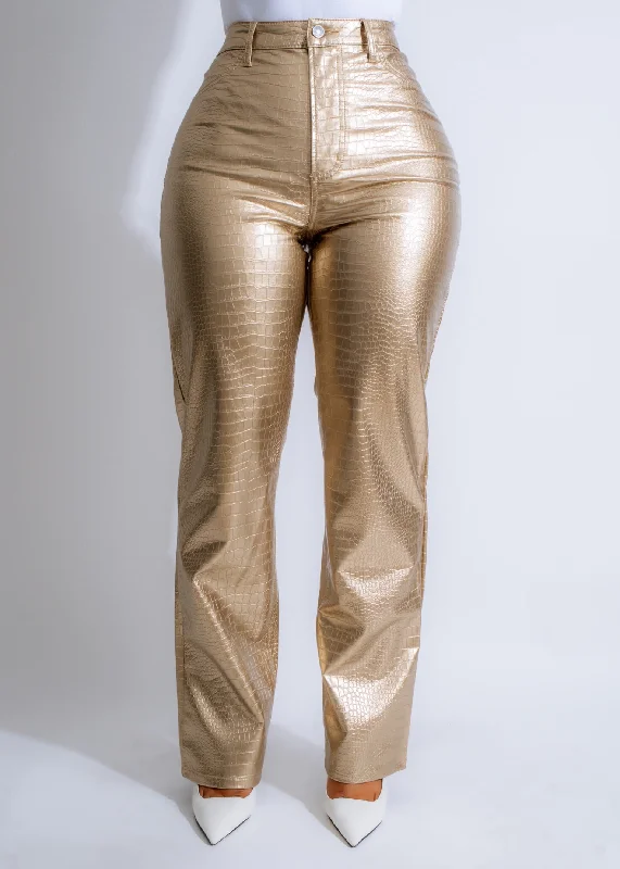 Instant Savings Savanna Croc Faux Leather Pants Gold