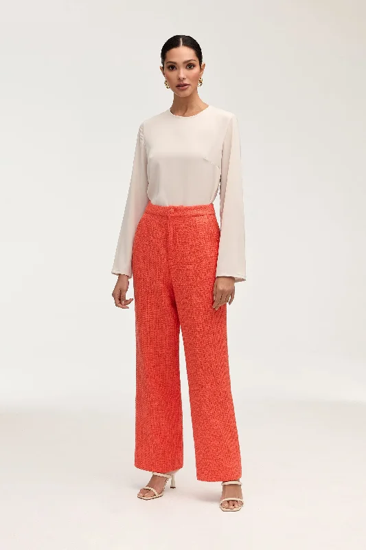 Time-Limited Offer Theya Tweed Wide Leg Pants - Papaya