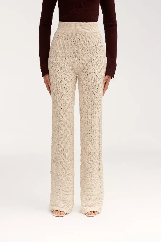 Final Clearance Vanessa Diamond Knit Wide Leg Pants - Off White