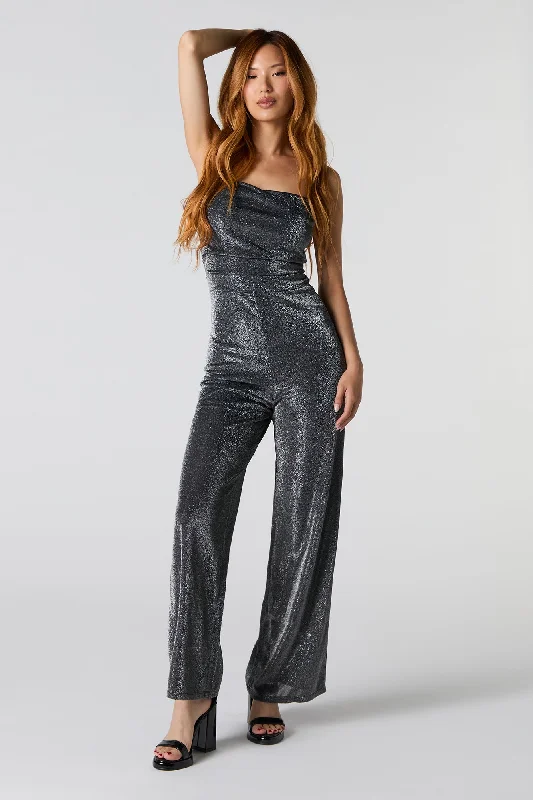 Sparkle Cowl Neck Wide Leg Jumpsuit