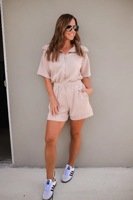 Big Discounts Active Aura Collared Romper in Mocha