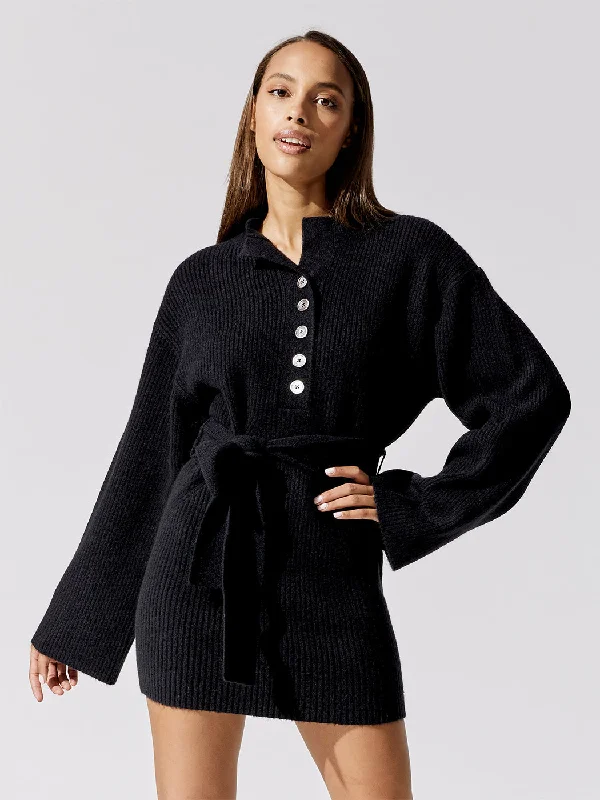 Sale Event Arie Ribbed Cashmere Blend Henley Sweater Dress - Black