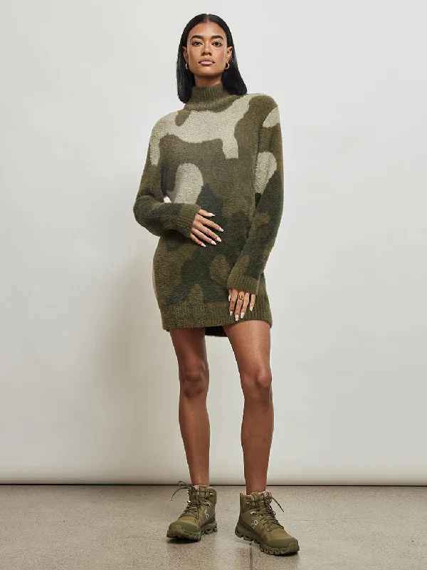 Members Only Birch Sweater Dress - GREEN CAMO