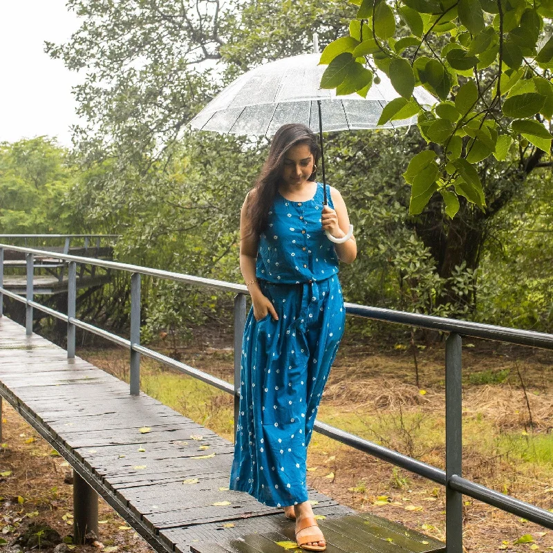 Referral Discount Blue Bandhani Jumpsuit