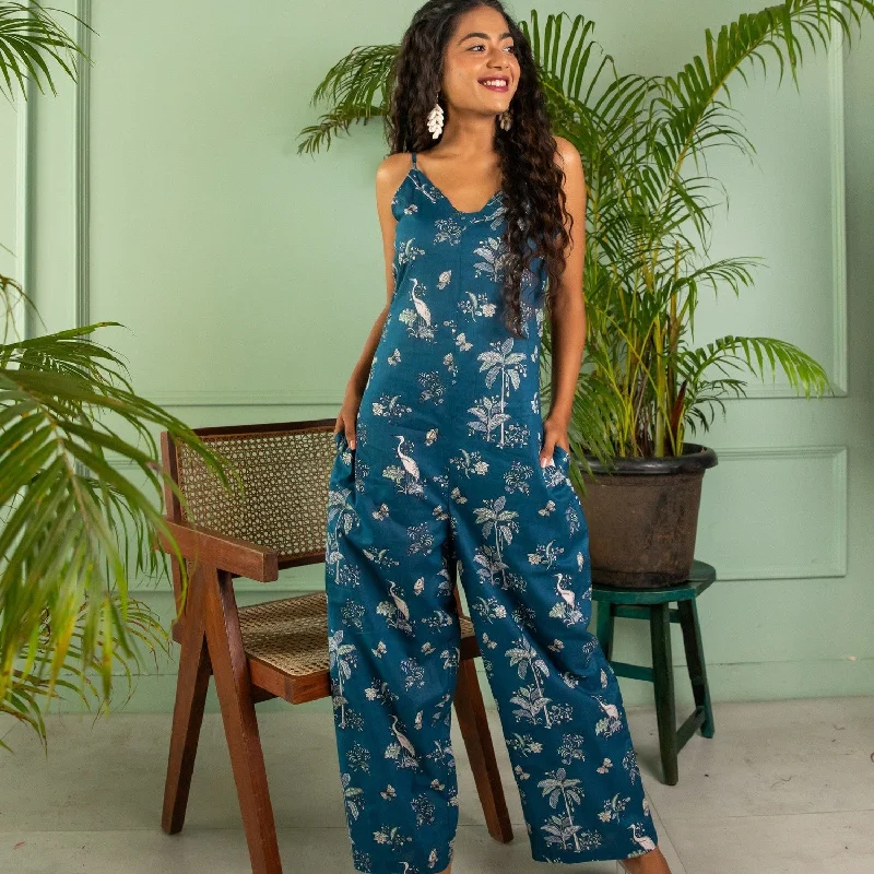 Weekend Flash Sale Blue Tropical Tango Cotton Jumpsuit