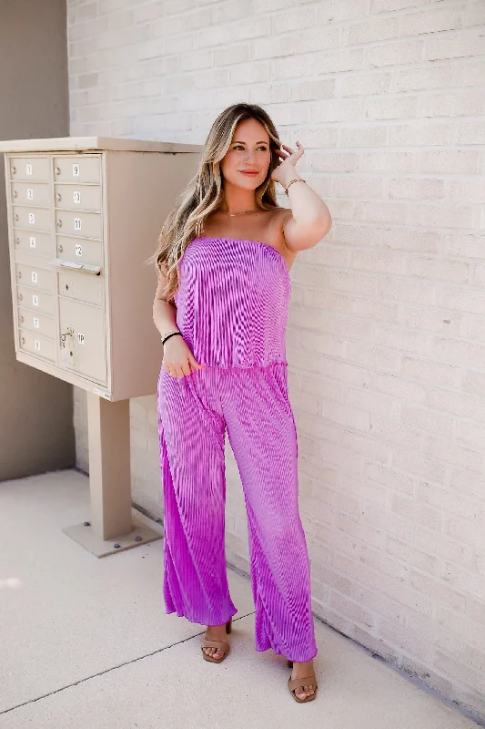 Overstock Gretchen Tube Top and Pleated Pants Set - Purple