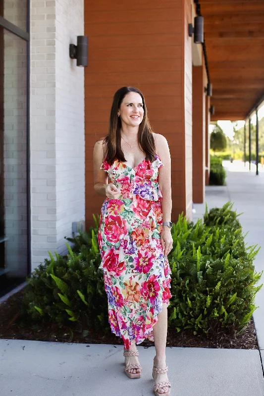 Daily Deals Heavenly Hues Floral Ruffled Midi Dress