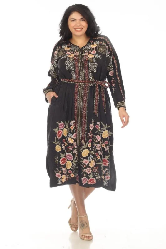 Flash Sale Johnny Was Biya Black Fairlie Embroidered Belted Midi Slip Dress Plus Size B37923B6X Flash Sale Johnny Was Biya Black Fairlie Embroidered Belted Midi Slip Dress Plus Size B37923B6X