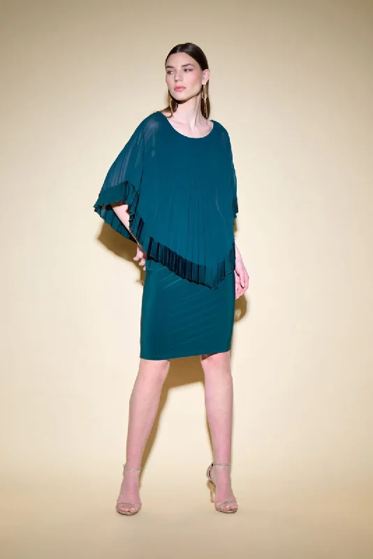 Seasonal Sale Joseph Ribkoff Alpine Green Pleated Chiffon Overlay Sheath Dress 234705