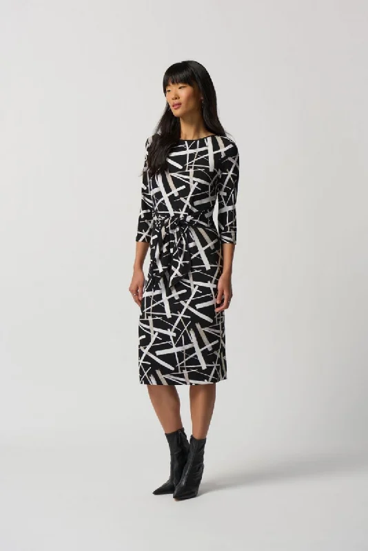 Doorbuster Deal Joseph Ribkoff Black/Multi Abstract Print 3/4 Sleeve Sheath Dress 233175
