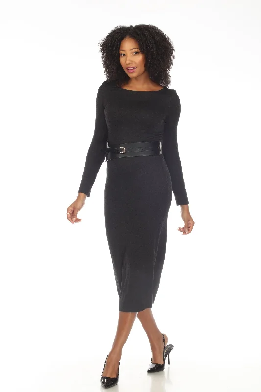 Friends and Family Sale Joseph Ribkoff Charcoal Grey Belted Long Sleeve Knit Midi Dress 233273 Friends and Family Sale Joseph Ribkoff Charcoal Grey Belted Long Sleeve Knit Midi Dress 233273