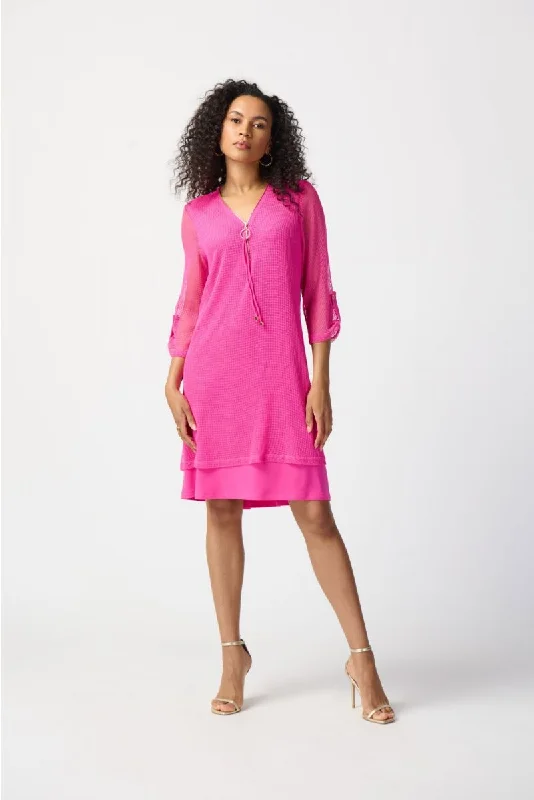 Joseph Ribkoff Mesh 3/4 Rolled-Tab Sleeve Layered Dress 241115