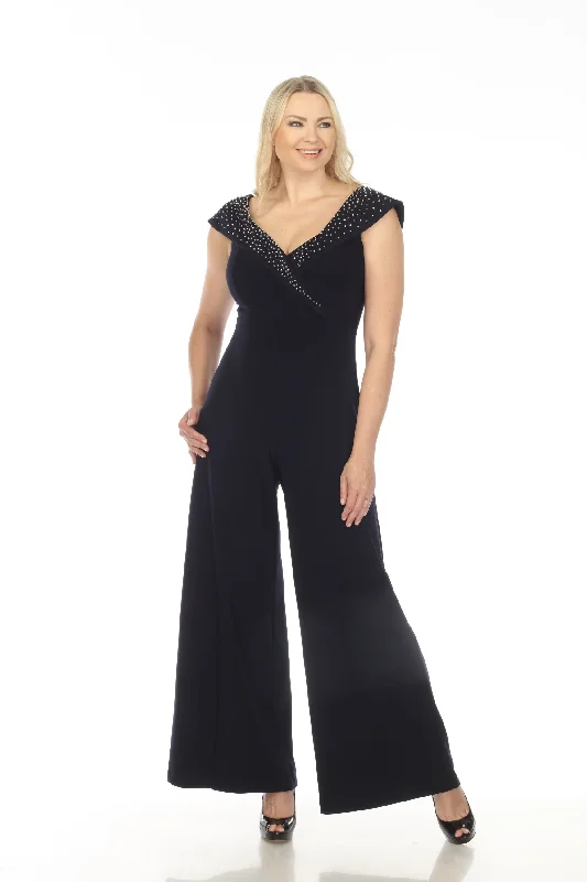 Buy Now Joseph Ribkoff Midnight Blue Embellished Off-Shoulder Wide Leg Jumpsuit 233736