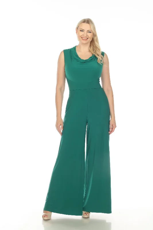 Season Finale Sale Joseph Ribkoff True Emerald Green Cowl Neck Sleeveless Wide-Leg Jumpsuit 233727