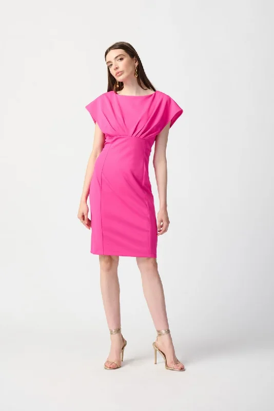 Joseph Ribkoff Ultra Pink Pleated Dolman Sleeves Sheath Dress 241233