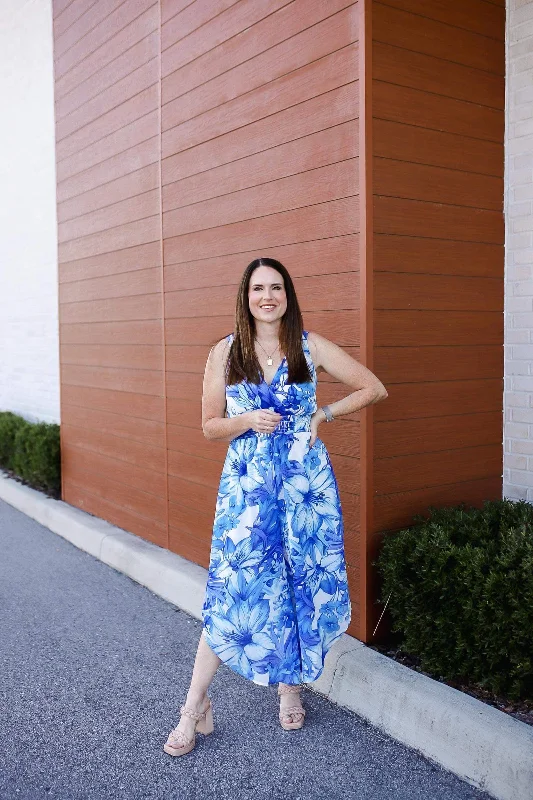 Limited Availability Kianna Floral Chiffon Sleeveless Jumpsuit - Blue
