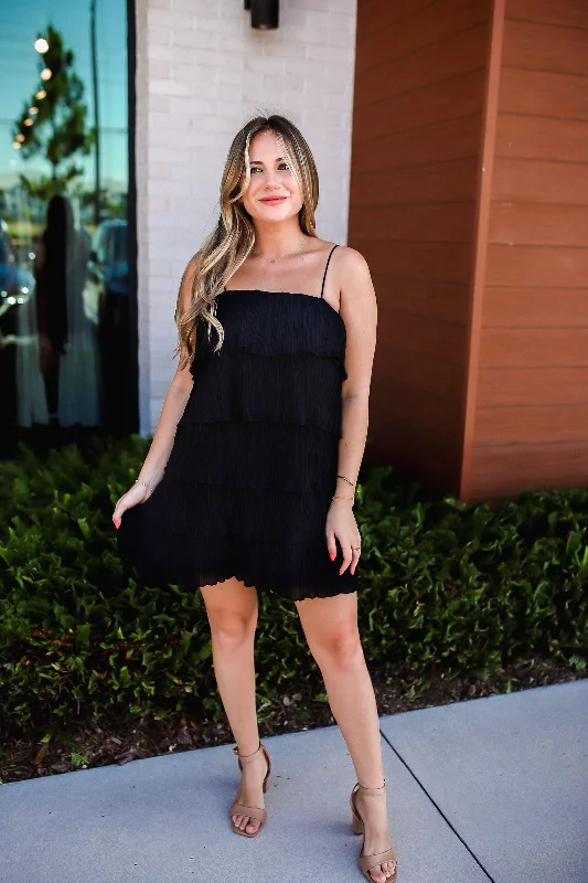 New Markdowns One Last Dance Pleated Tiered Dress - Black