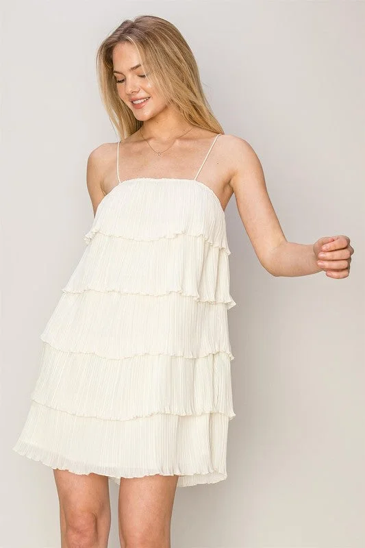 Massive Deals One Last Dance Pleated Tiered Dress - Cream