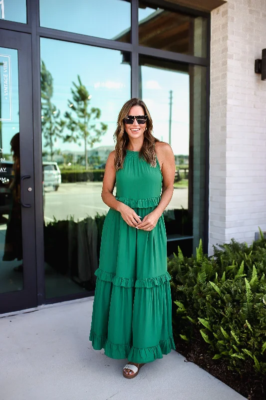 Deal Mania Ruffled Sleeveless Tiered Maxi Dress with Pockets - 8 Colors