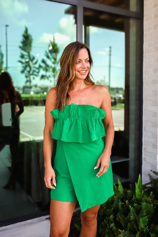 Price Drop Alert Ruffled Tube Romper - Green