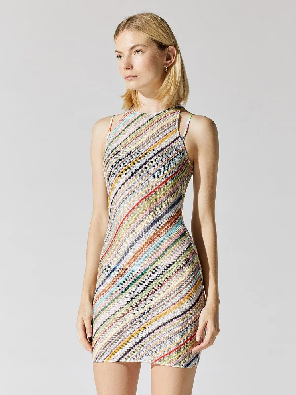 Special Price Sleeveless Mini Dress Cover Up - Bright Multi On White