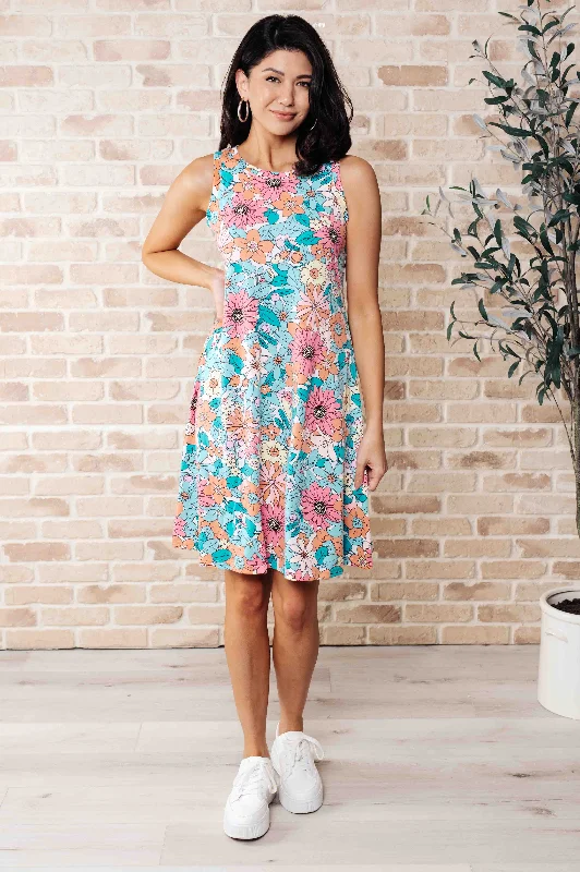 Act Now Summer Garden Sleeveless Swing Dress