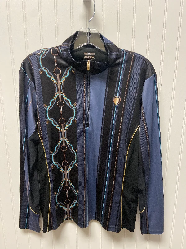 Daily Deals Athletic Top Long Sleeve Collar By Cmc In Black & Blue, Size: 1x