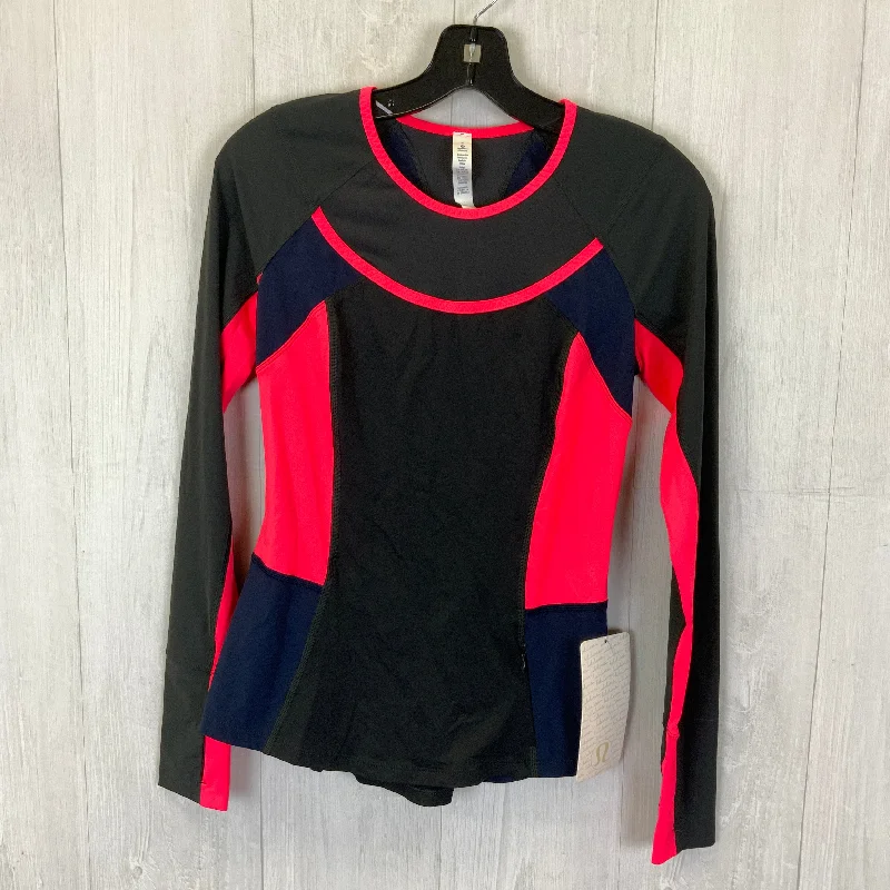 Athletic Top Long Sleeve Collar By Lululemon In Grey & Pink, Size: 4