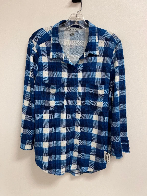 Closeout Blouse Long Sleeve By By Design In Blue, Size: Xl