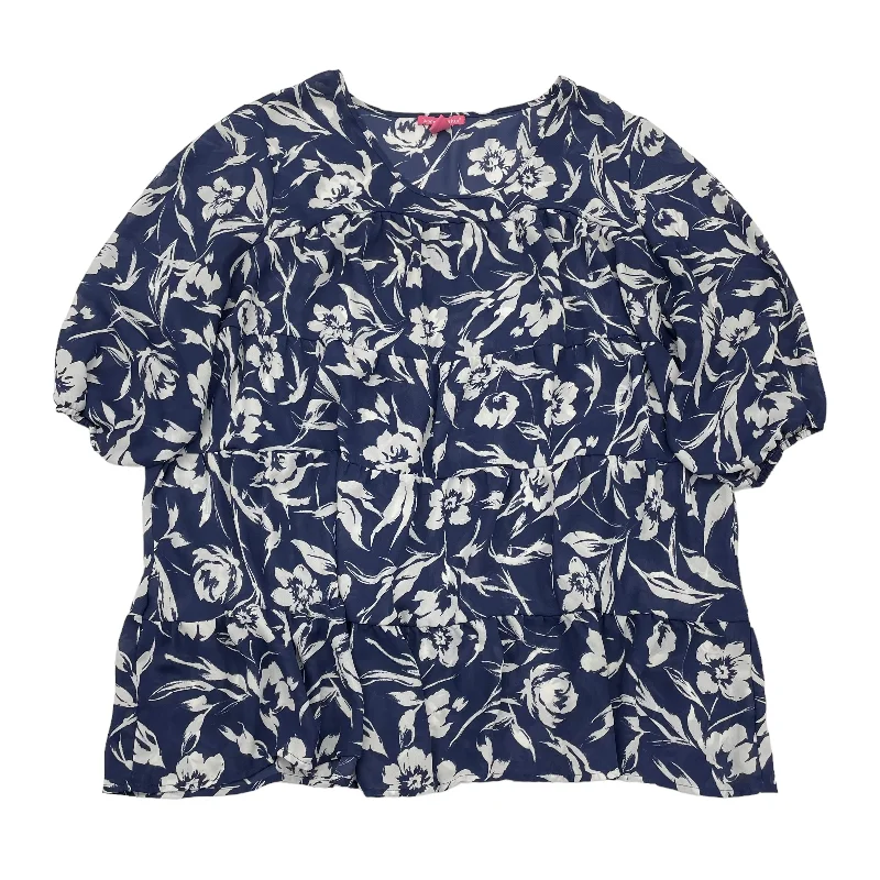 Time-Limited Offer Blue & White Top Short Sleeve Woman Within, Size 2x