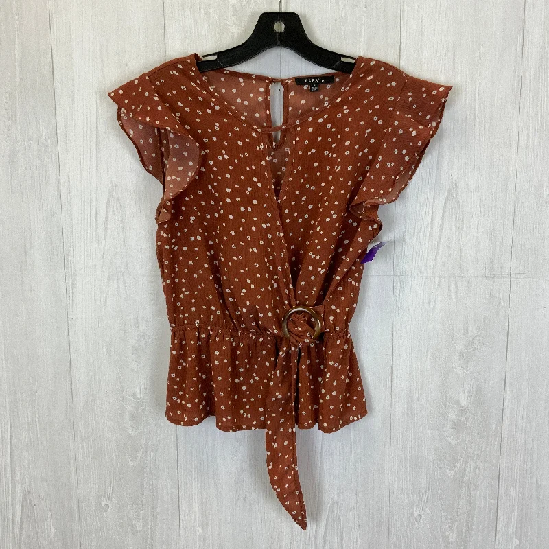 Closeout Sale Brown & Cream Top Short Sleeve Papaya, Size M