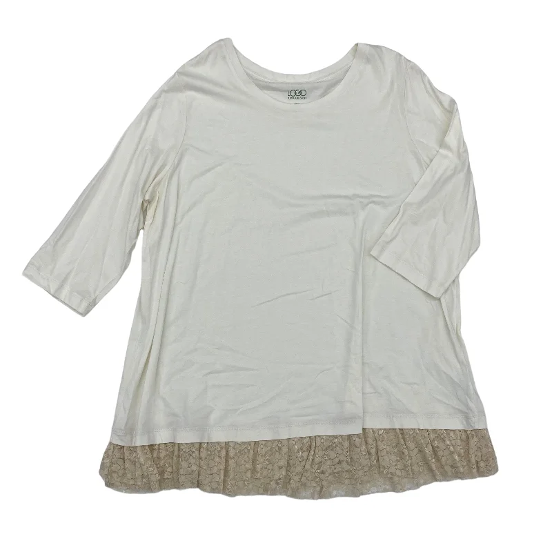 Huge Savings Cream Top 3/4 Sleeve Logo, Size 2x