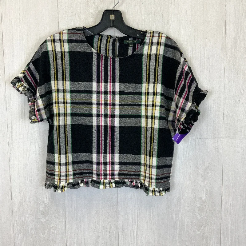 Savings Event Plaid Pattern Top Short Sleeve For Cynthia, Size Petite  M