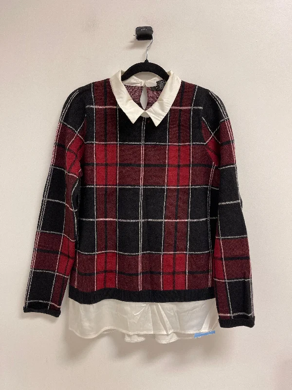 Instant Savings Sweater By Tahari By Arthur Levine In Plaid Pattern, Size: L