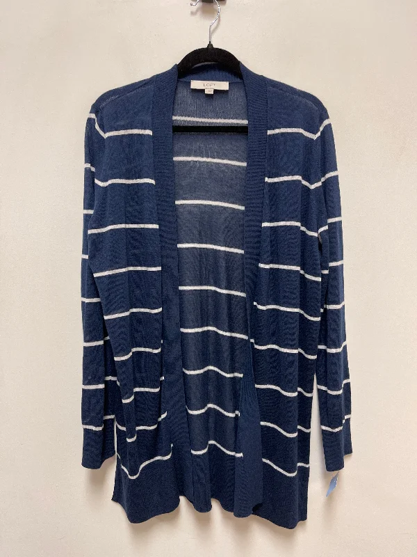 Price Reduction Sweater Cardigan By Loft In Blue & White, Size: L