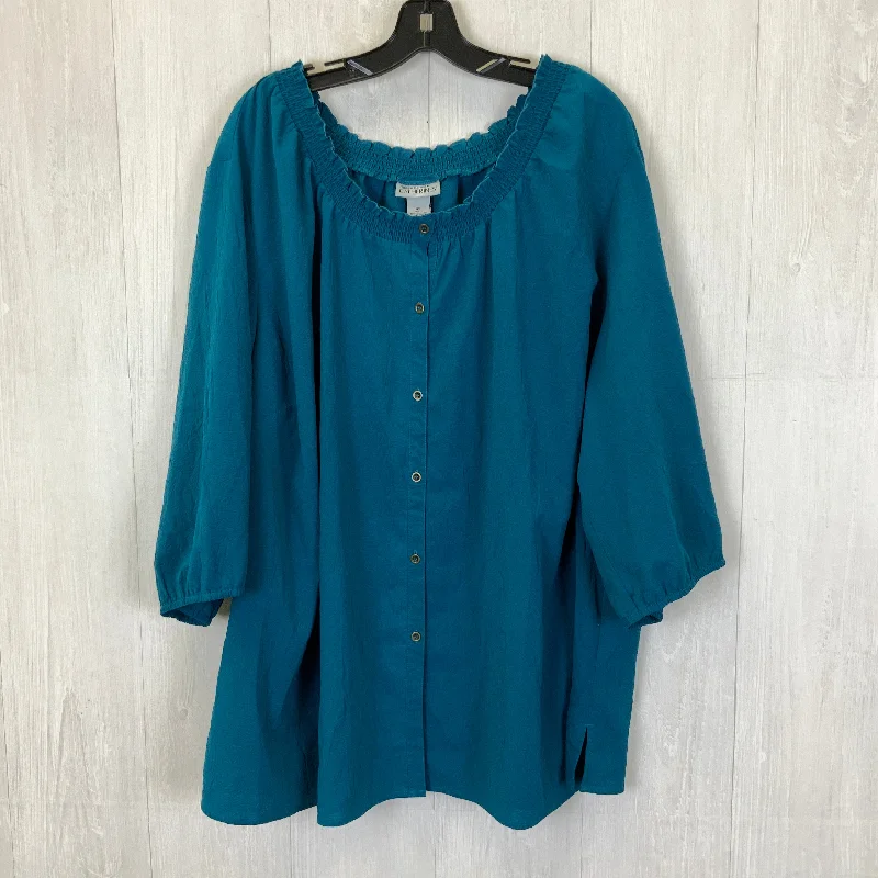 Steals and Deals Teal Blouse 3/4 Sleeve Catherines, Size 4x