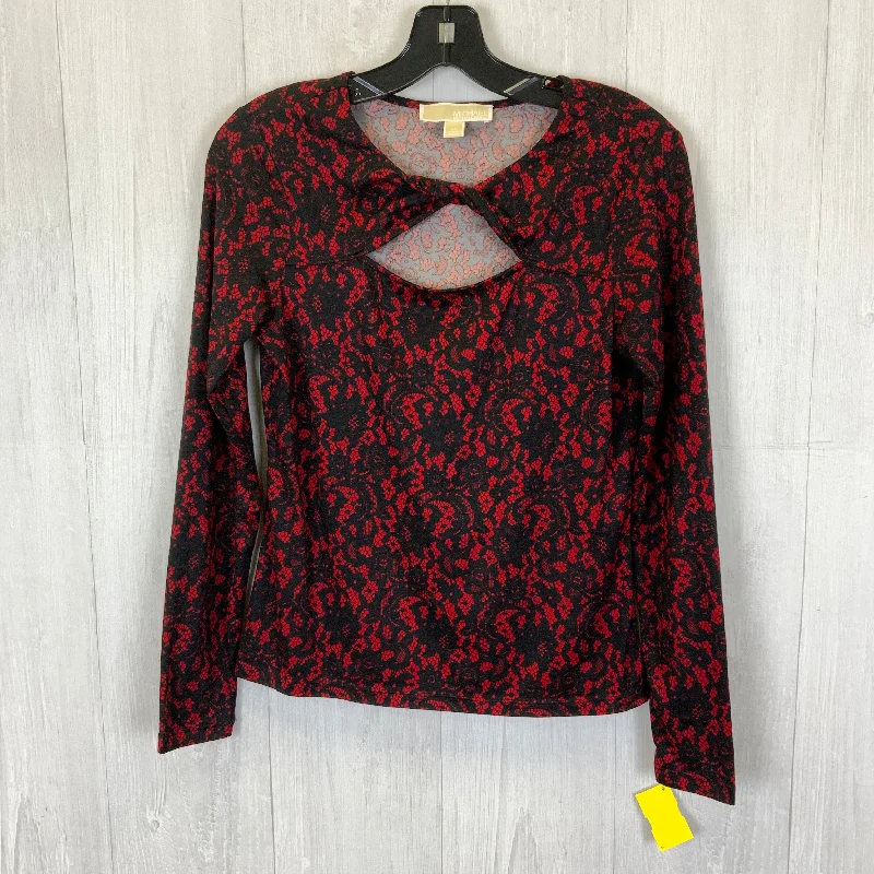 Top 3/4 Sleeve Basic By Michael By Michael Kors In Black & Red, Size: Xs