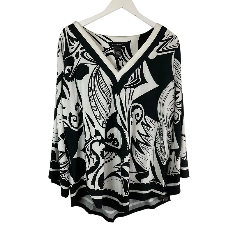 The Best Prices Top 3/4 Sleeve By Ashley Stewart In Black & White, Size: 1x