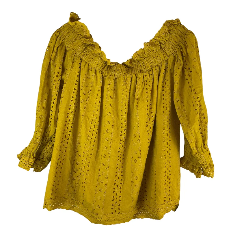 Stock Clearance Top 3/4 Sleeve By Endless Rose In Yellow, Size: M