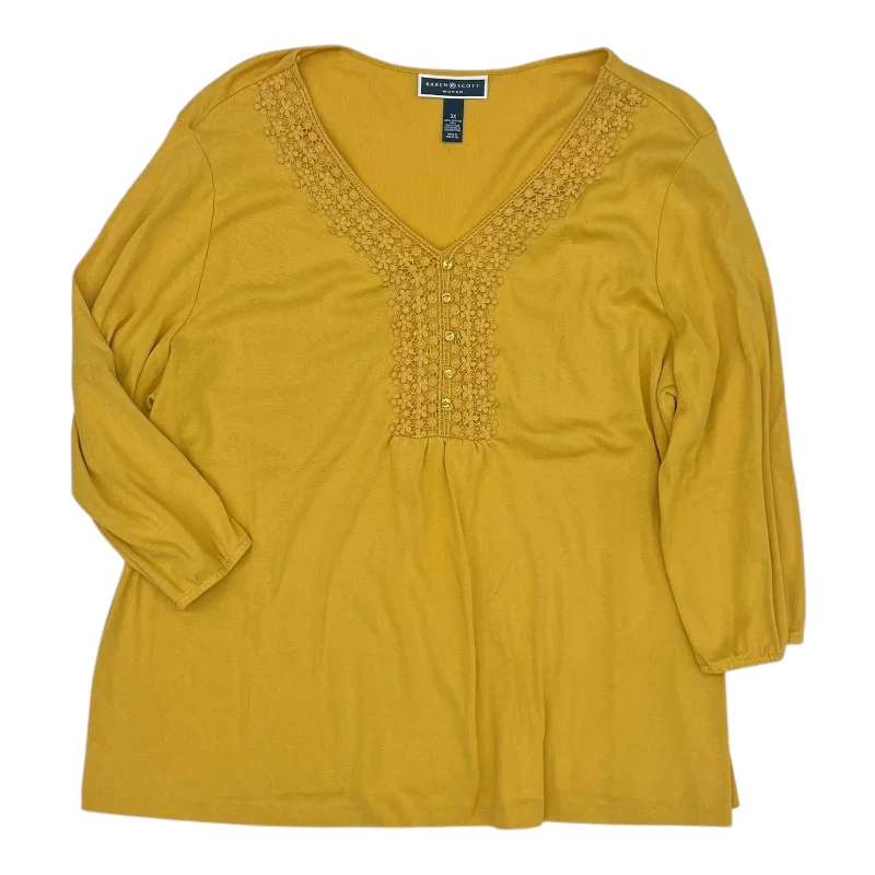 Mega Sale Top 3/4 Sleeve By Karen Scott In Yellow, Size:3X