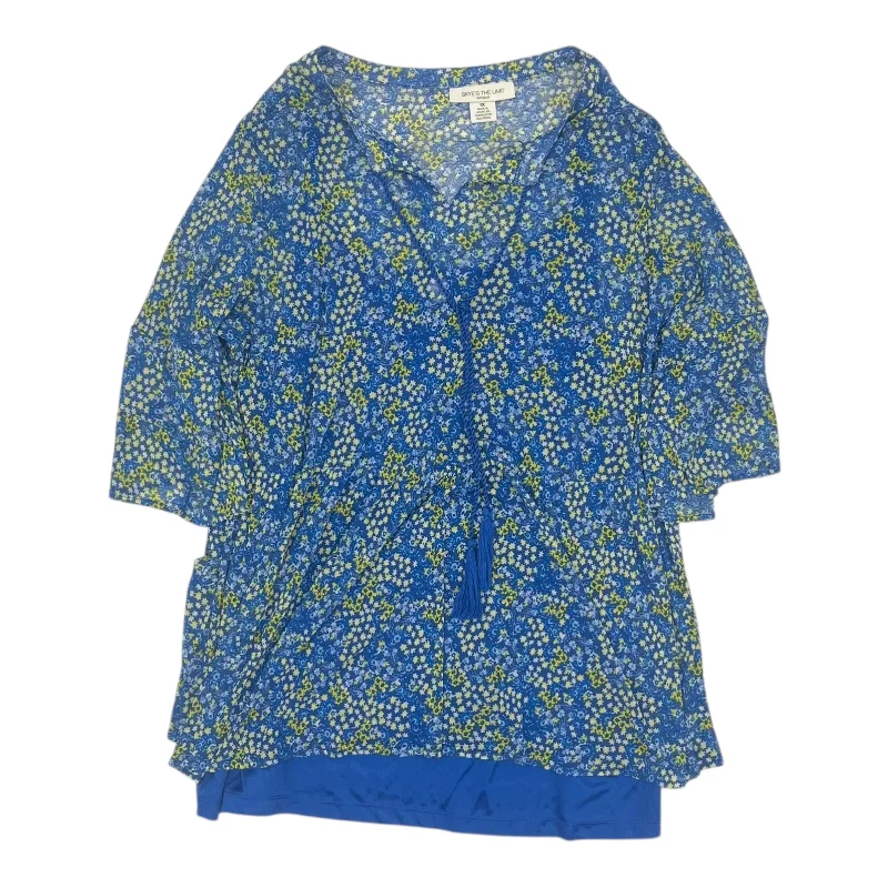Sneak Peek Sale Top 3/4 Sleeve By Skyes The Limit In Blue, Size:1X