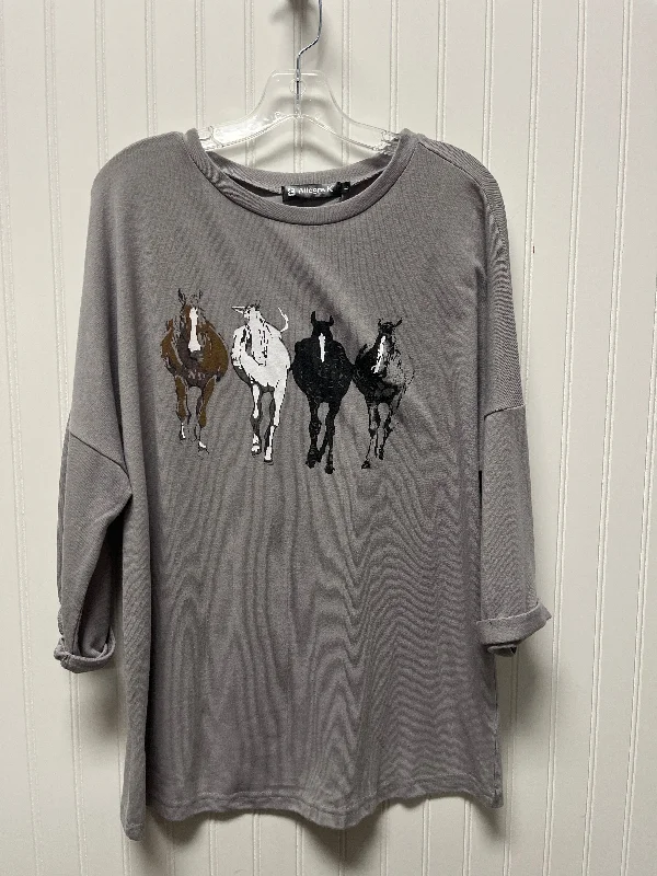 Bonus Savings Top Long Sleeve Basic By Allegra K In Grey, Size: L
